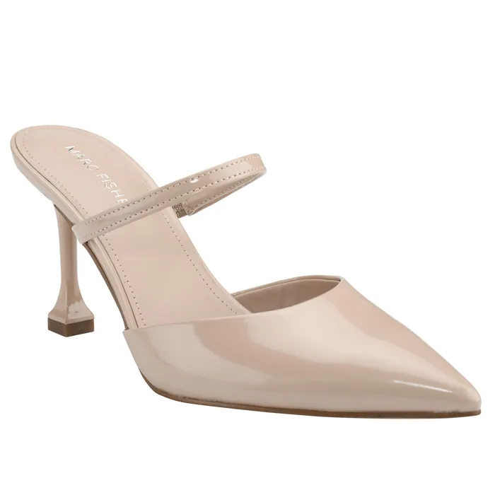 Hadais Heeled Mule Light Natural Patent Women Mules and Slides Marc Fisher