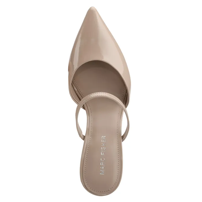 Hadais Heeled Mule Light Natural Patent Women Mules and Slides Marc Fisher