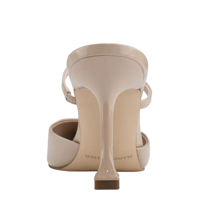 Hadais Heeled Mule Light Natural Patent Women Mules and Slides Marc Fisher