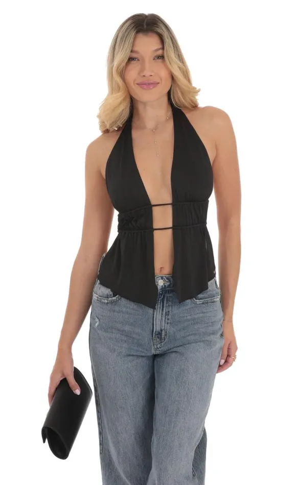 Halter Open Back Top Black Women LUCY IN THE SKY Tops Halter Open Back Top Black Women LUCY IN THE SKY Tops