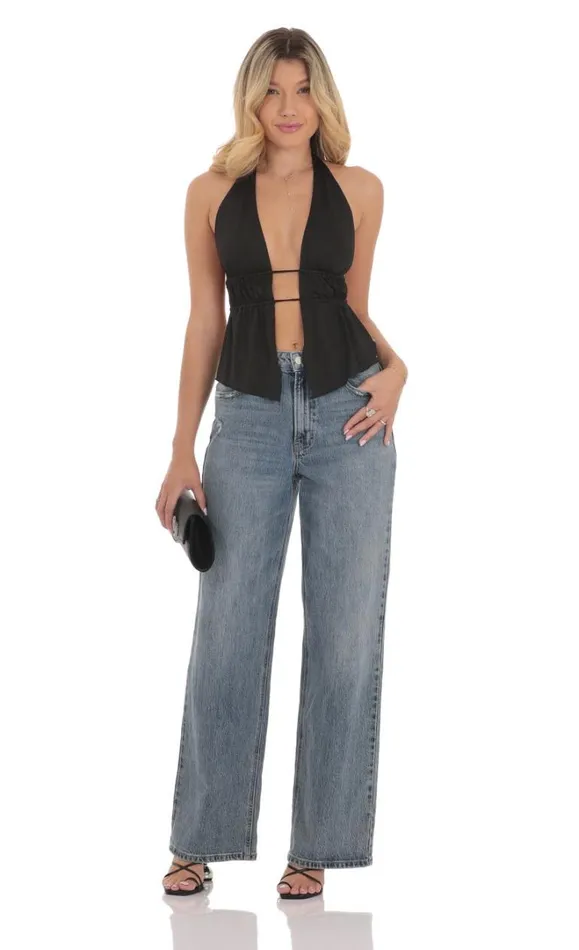 Halter Open Back Top Black Women LUCY IN THE SKY Tops Halter Open Back Top Black Women LUCY IN THE SKY Tops