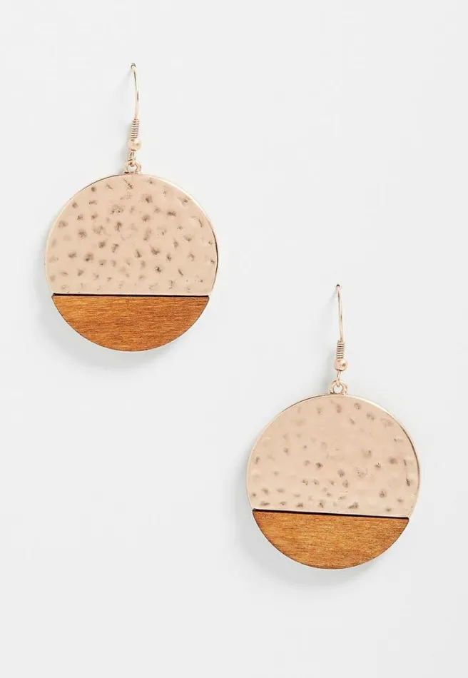 Hammered Metal Wood Drop Earrings Women Maurices Jewelry