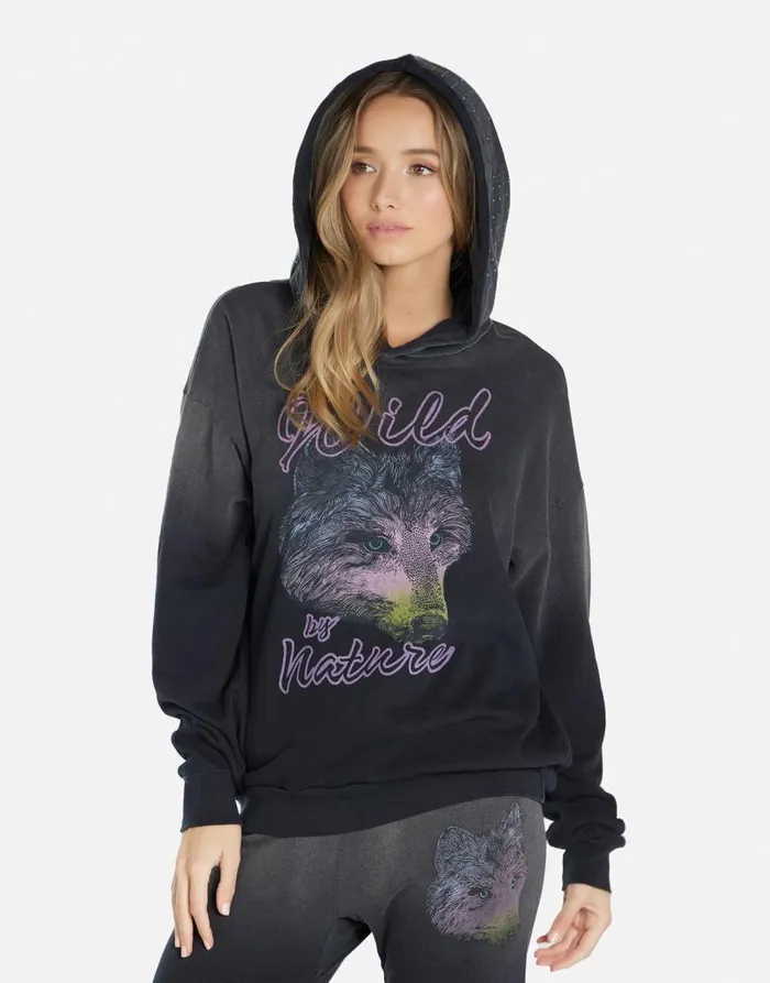 Harmony Wild Wolf Jet Black Ombre Women Lauren Moshi Hoodies