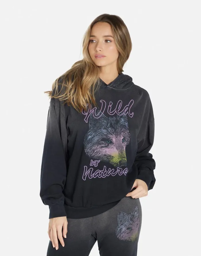 Harmony Wild Wolf Jet Black Ombre Women Lauren Moshi Hoodies