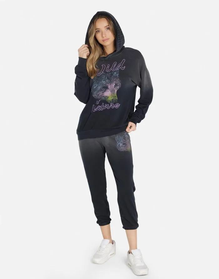 Harmony Wild Wolf Jet Black Ombre Women Lauren Moshi Hoodies