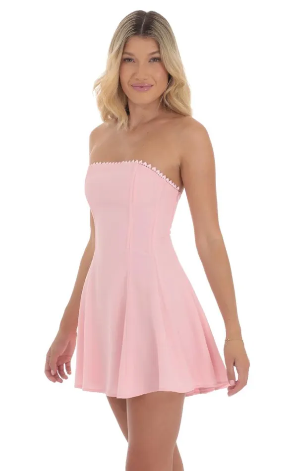Heart Trim Strapless Aline Dress Pink Women LUCY IN THE SKY Mini Dresses