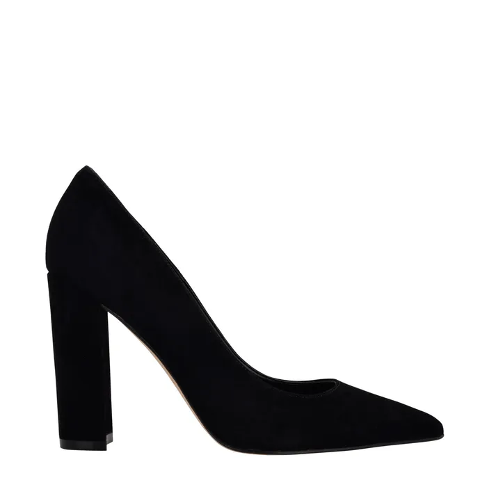 Heels and Pumps Abilene Block Heel Pointy Toe Pump Black Suede Marc Fisher Women