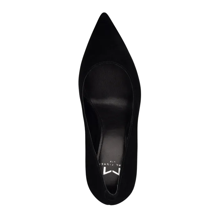 Heels and Pumps Abilene Block Heel Pointy Toe Pump Black Suede Marc Fisher Women