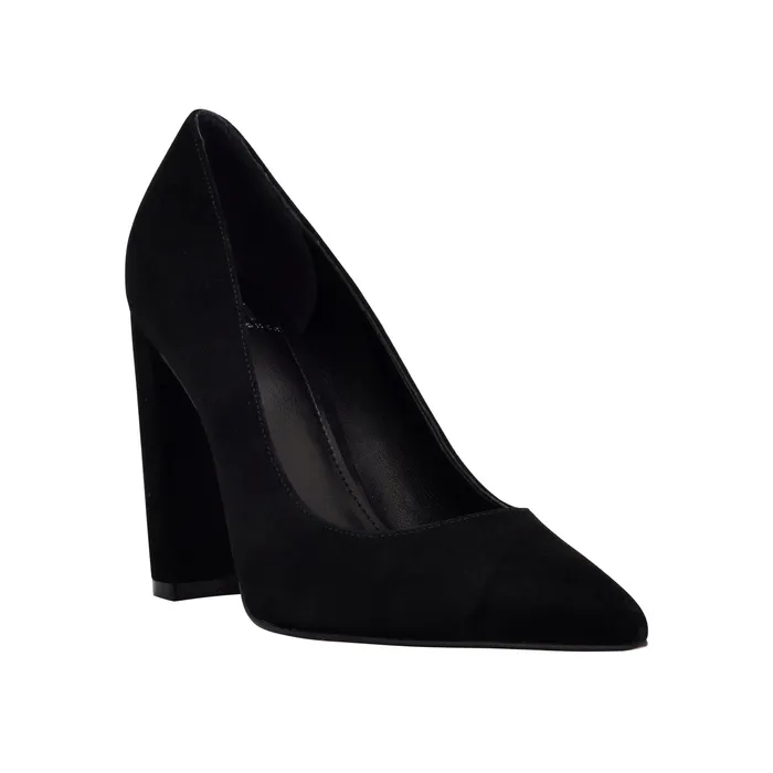 Heels and Pumps Abilene Block Heel Pointy Toe Pump Black Suede Marc Fisher Women
