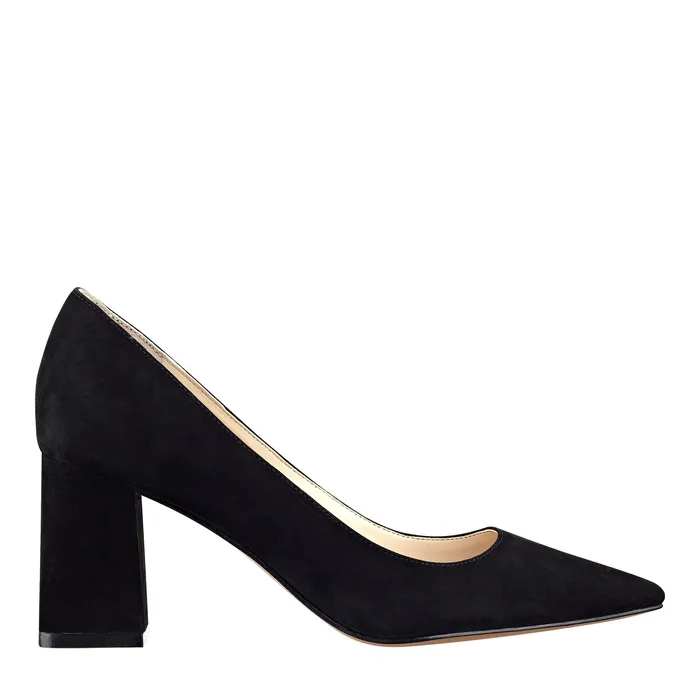 Heels and Pumps Marc Fisher Women Zala Block Heel Pointy Toe Pump Black Suede