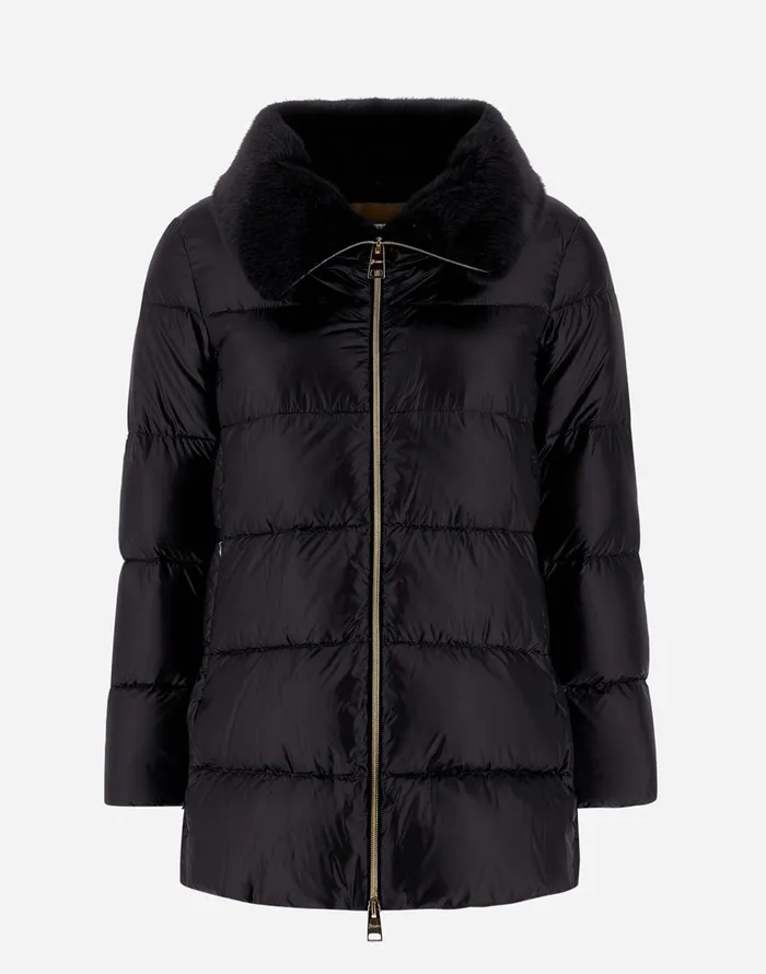 Herno ASHAPE JACKET IN NYLON ULTRALIGHT AND NEW LADY FAUX FUR Black Women Long Down Jackets Herno ASHAPE JACKET IN NYLON ULTRALIGHT AND NEW LADY FAUX FUR Black Women Long Down Jackets
