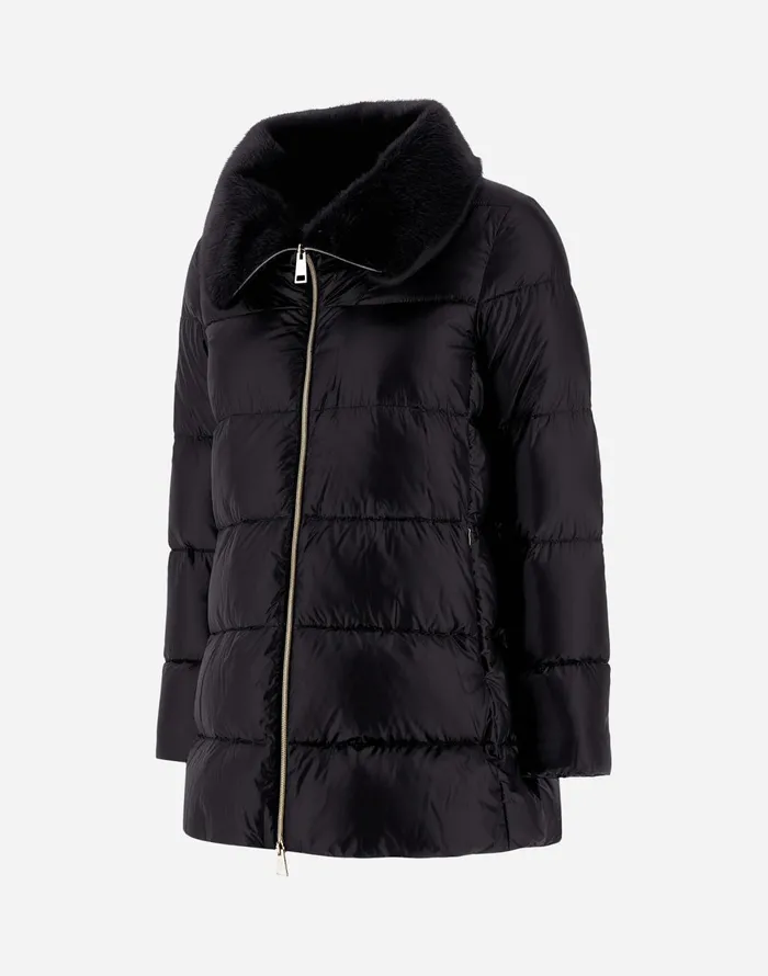 Herno ASHAPE JACKET IN NYLON ULTRALIGHT AND NEW LADY FAUX FUR Black Women Long Down Jackets
