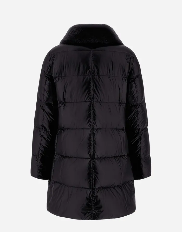 Herno ASHAPE JACKET IN NYLON ULTRALIGHT AND NEW LADY FAUX FUR Black Women Long Down Jackets