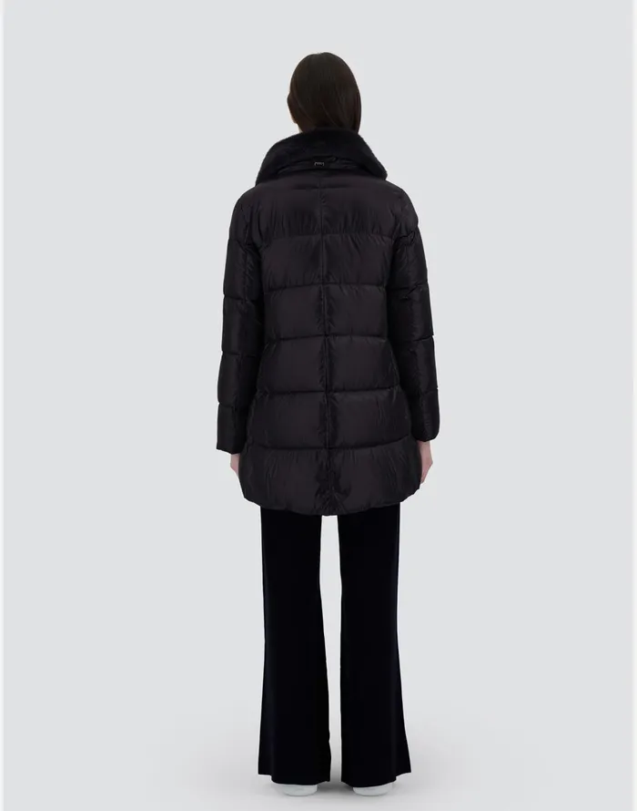 Herno ASHAPE JACKET IN NYLON ULTRALIGHT AND NEW LADY FAUX FUR Black Women Long Down Jackets