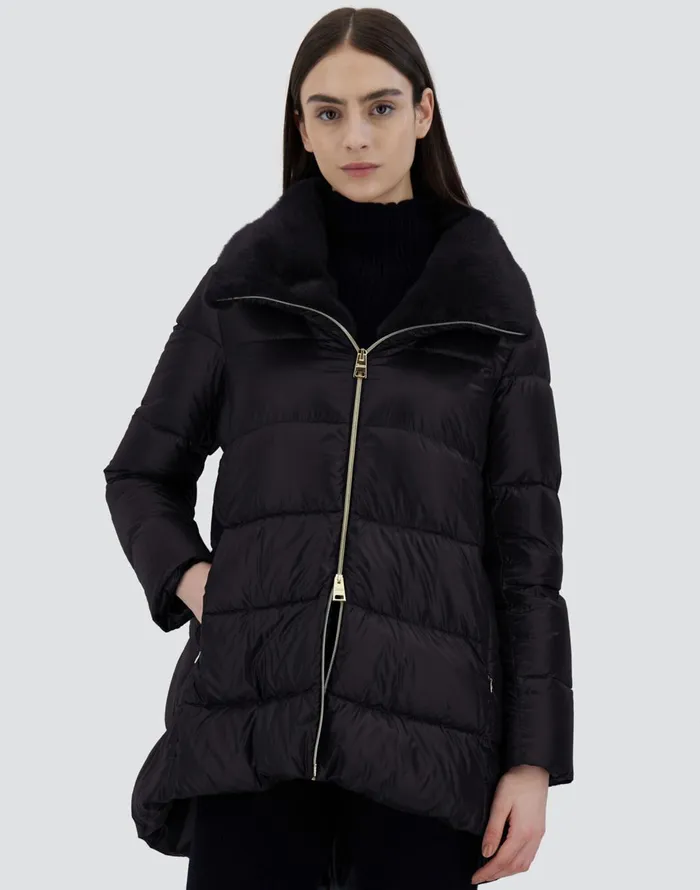 Herno ASHAPE JACKET IN NYLON ULTRALIGHT AND NEW LADY FAUX FUR Black Women Long Down Jackets