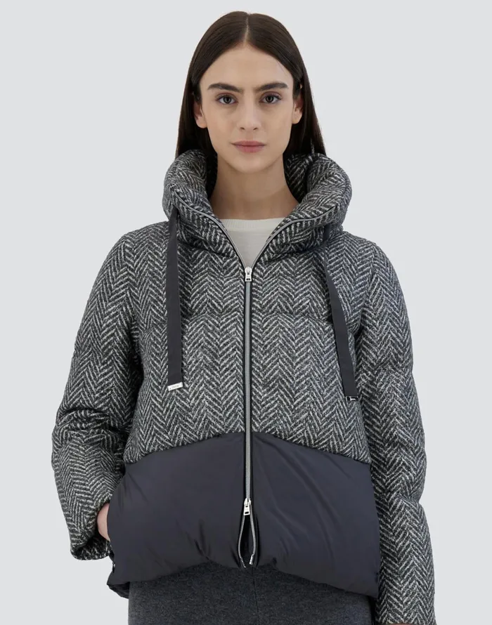 Herno CAPE IN LAMINATED HERRINGBONE AND ECOAGE Grey Women Capes
