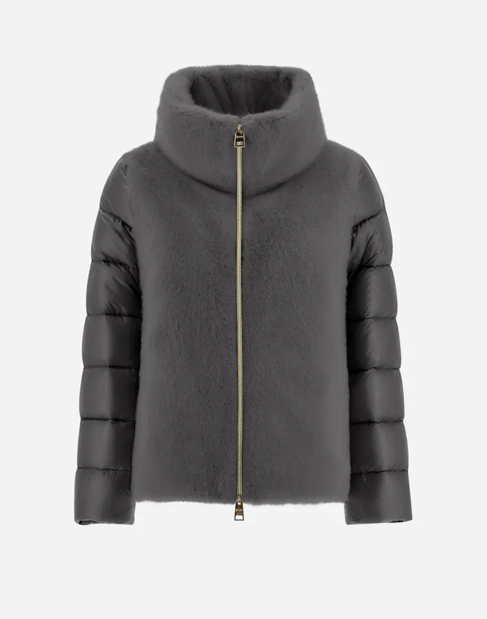 Herno CAPE IN NYLON ULTRALIGHT AND NEW LADY FAUX FUR Grey Women Parka and Jackets