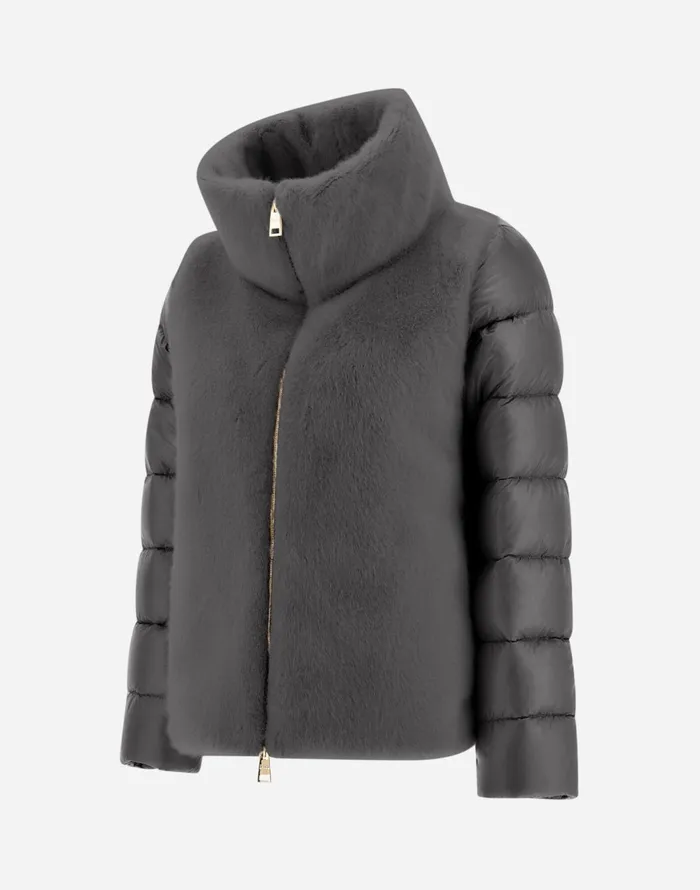 Herno CAPE IN NYLON ULTRALIGHT AND NEW LADY FAUX FUR Grey Women Parka and Jackets