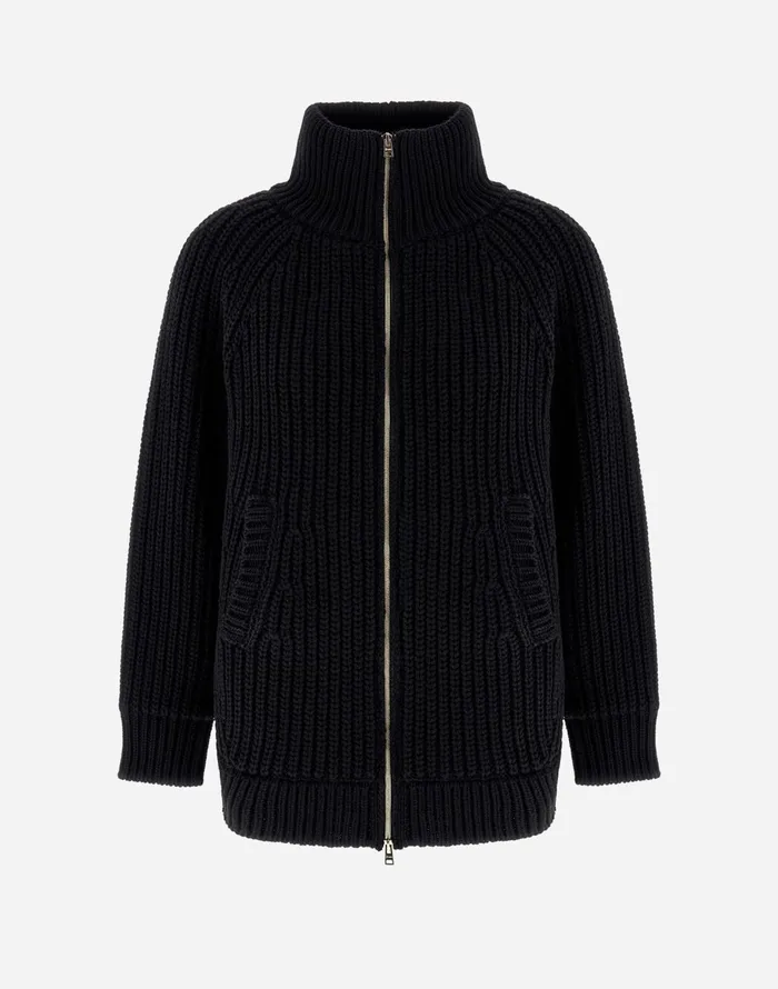 Herno CARDIGAN IN INFINITY WOOL AND NYLON ULTRALIGHT Black Women Sweaters and Cardigan