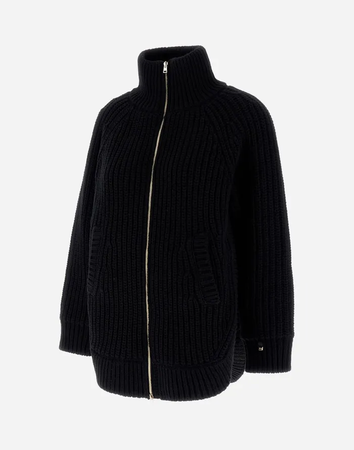 Herno CARDIGAN IN INFINITY WOOL AND NYLON ULTRALIGHT Black Women Sweaters and Cardigan