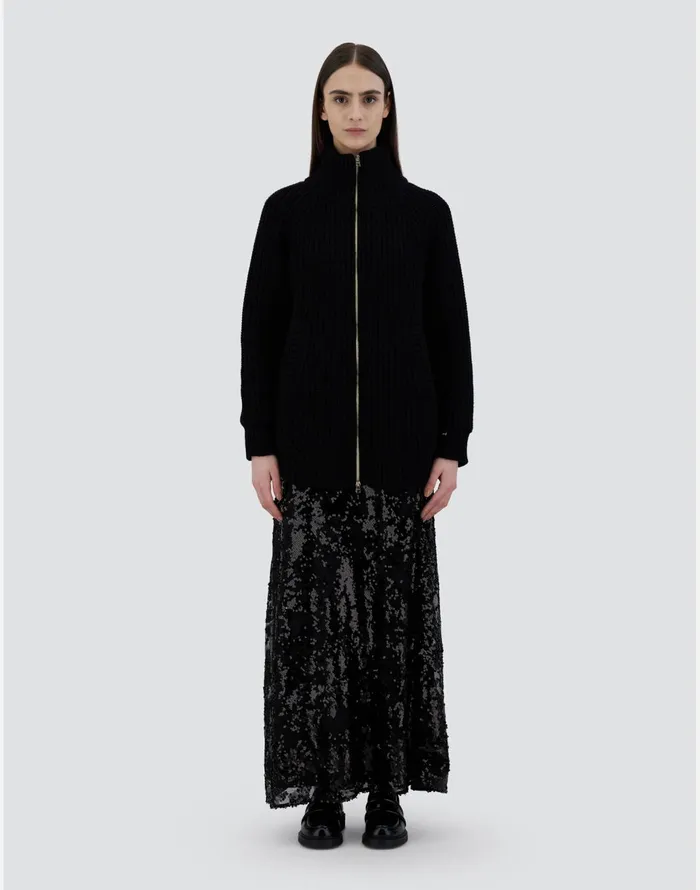 Herno CARDIGAN IN INFINITY WOOL AND NYLON ULTRALIGHT Black Women Sweaters and Cardigan