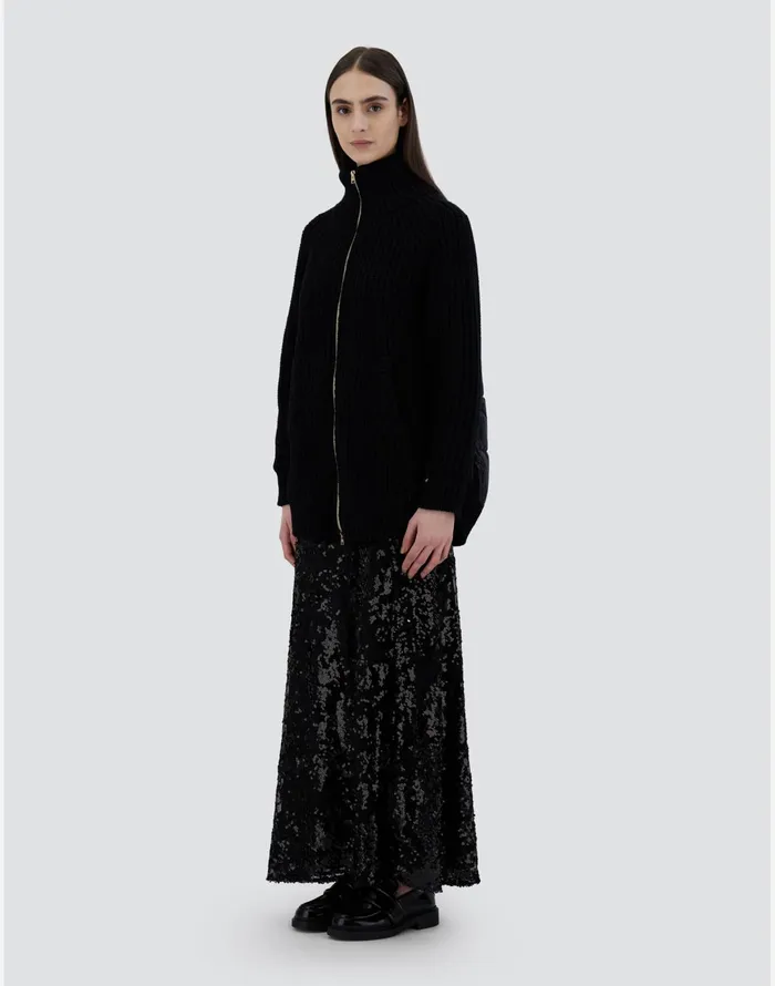 Herno CARDIGAN IN INFINITY WOOL AND NYLON ULTRALIGHT Black Women Sweaters and Cardigan