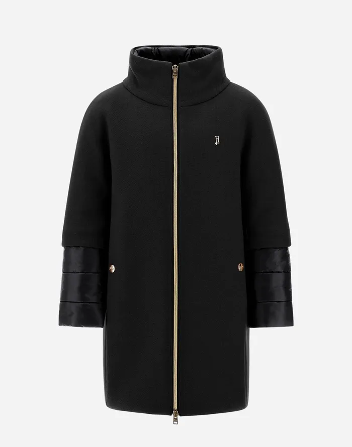 Herno COAT IN ECOWOOL AND NYLON ULTRALIGHT Black Kids Clothing