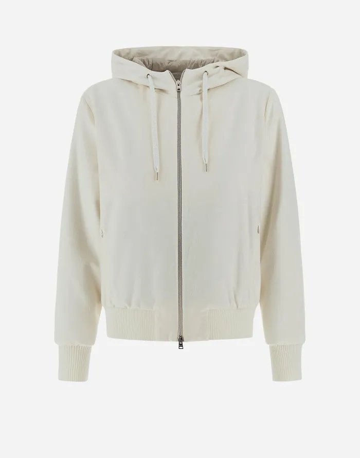 Herno RESORT BOMBER JACKET IN CASHMERE SILK Ivory Women Sweatshirts and Bomber