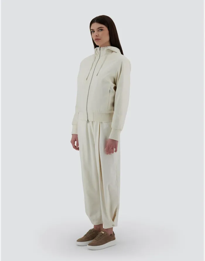 Herno RESORT BOMBER JACKET IN CASHMERE SILK Ivory Women Sweatshirts and Bomber