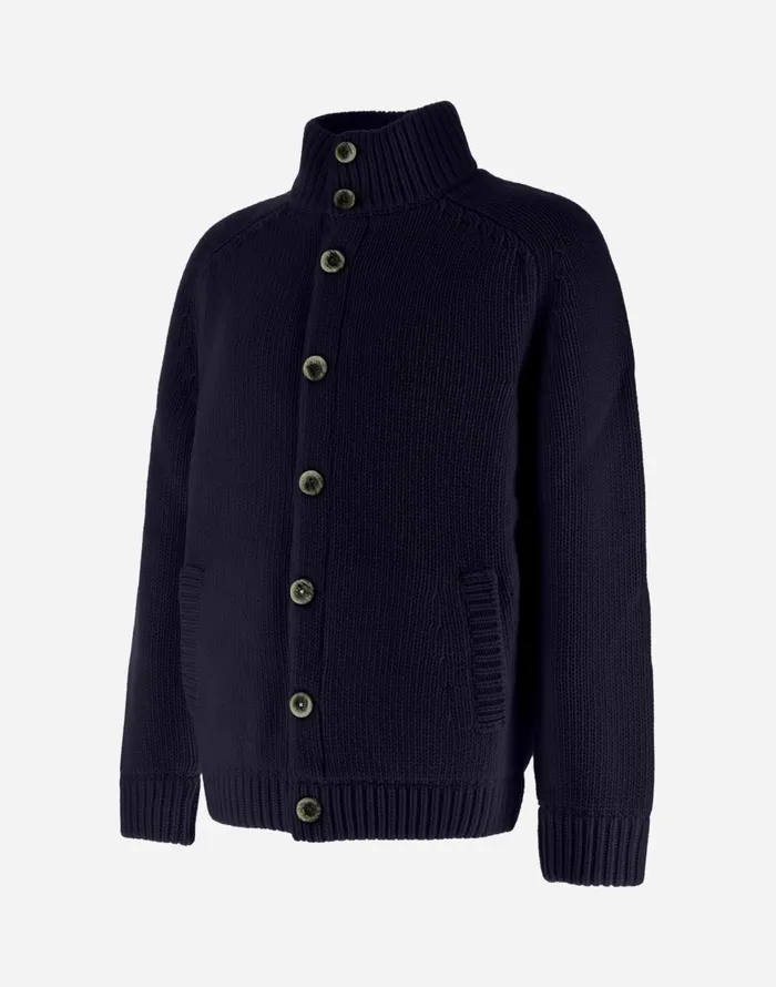 Herno RESORT BOMBER JACKET IN INFINITY WOOL Navy Blue Men Knitwear