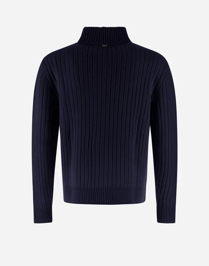 Herno RESORT BOMBER JACKET IN INFINITY WOOL Navy Blue Men Knitwear