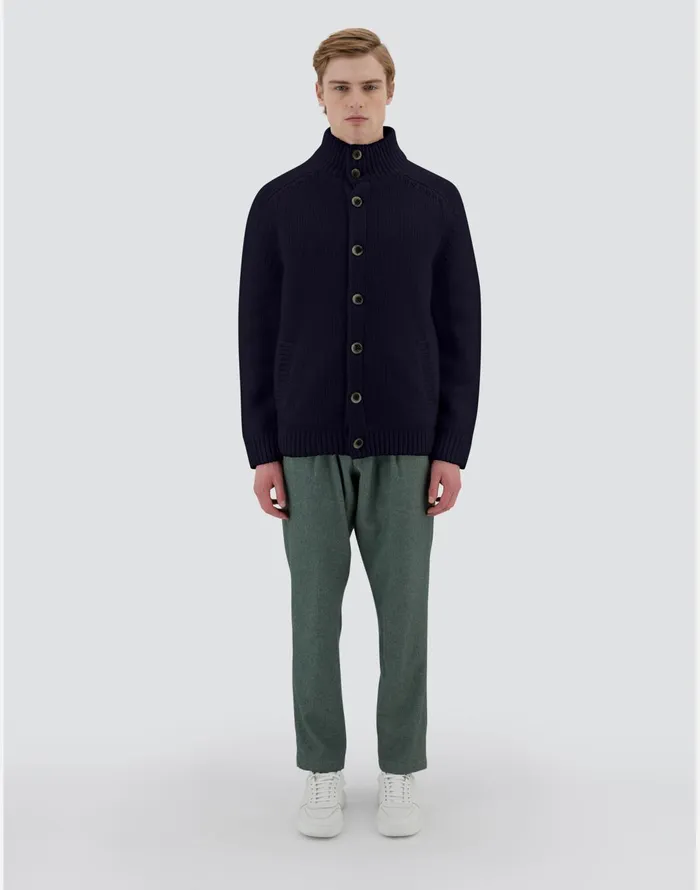 Herno RESORT BOMBER JACKET IN INFINITY WOOL Navy Blue Men Knitwear
