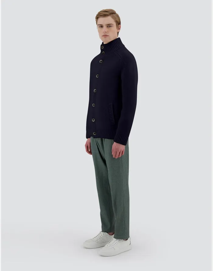 Herno RESORT BOMBER JACKET IN INFINITY WOOL Navy Blue Men Knitwear