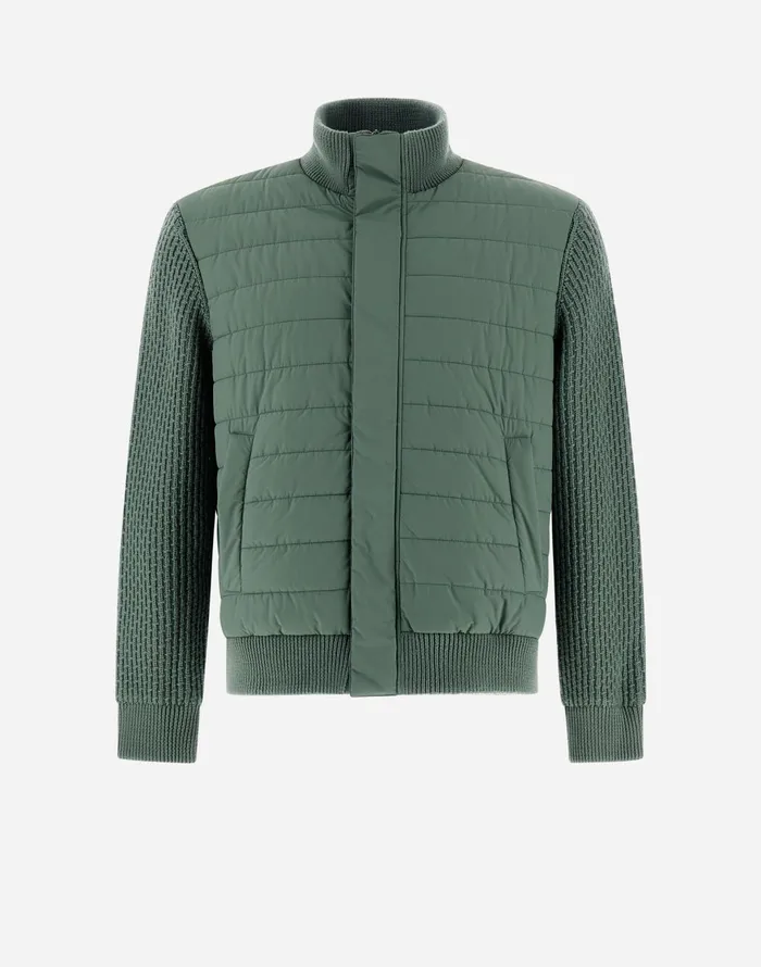 Herno RESORT BOMBER JACKET IN LIGHT NYLON STRETCH and KNIT Sage Men Bomber