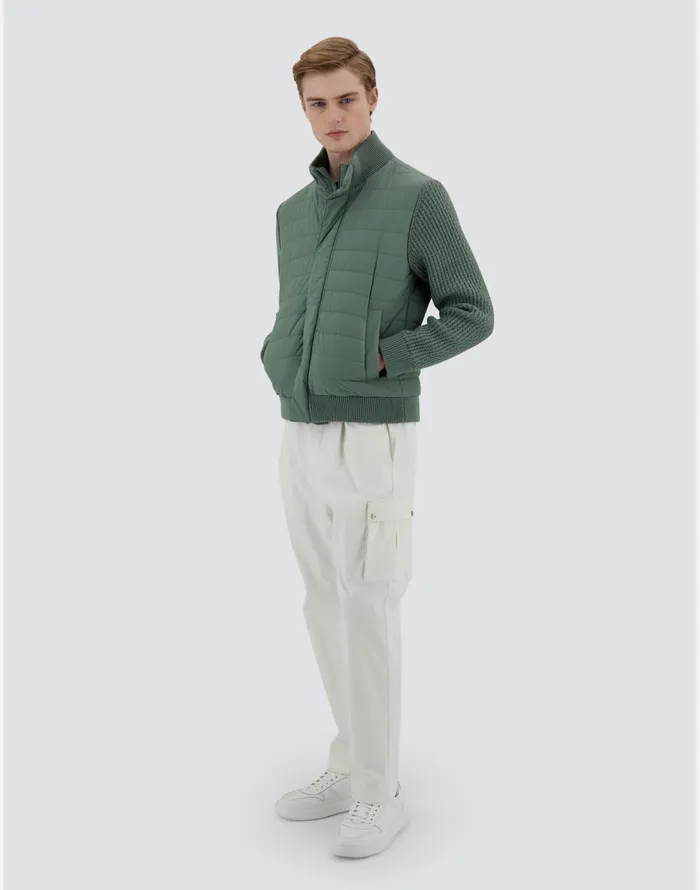 Herno RESORT BOMBER JACKET IN LIGHT NYLON STRETCH and KNIT Sage Men Bomber