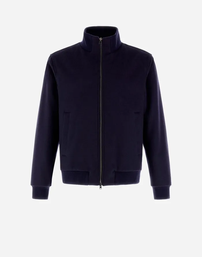 Herno RESORT BOMBER JACKET IN SOFT BUNNY Navy Blue Men Sweatshirts and Bomber