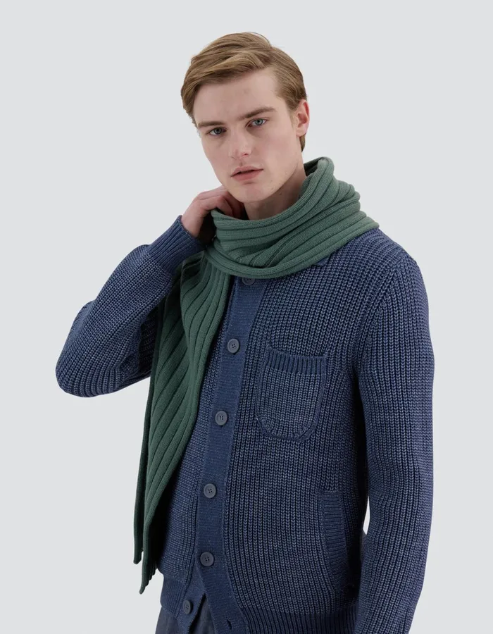 Herno RESORT SCARF IN INFINITY WOOL RIB Olive Green Men Scarves