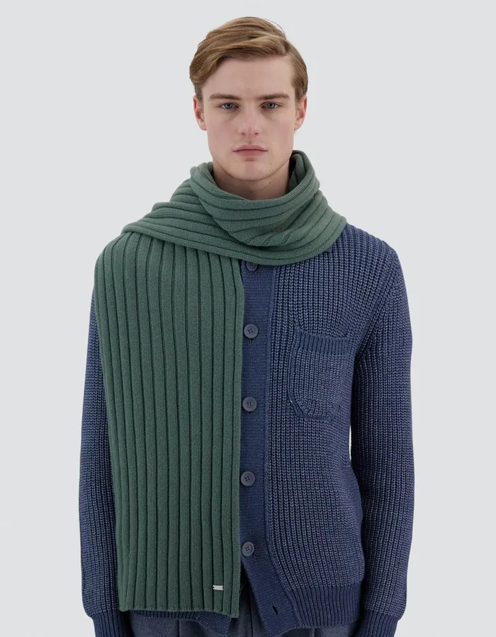 Herno RESORT SCARF IN INFINITY WOOL RIB Olive Green Men Scarves