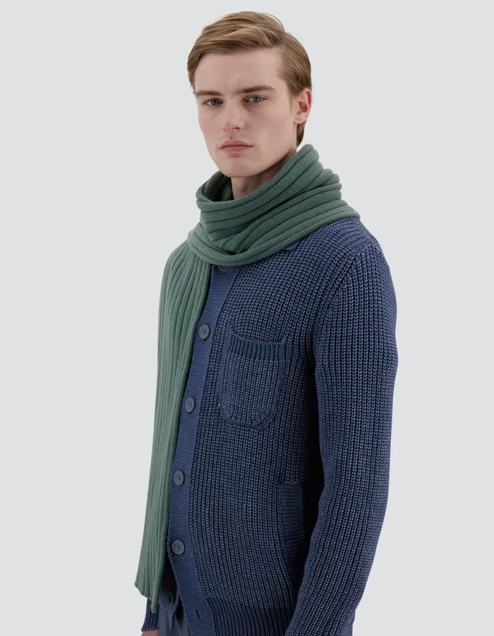 Herno RESORT SCARF IN INFINITY WOOL RIB Olive Green Men Scarves