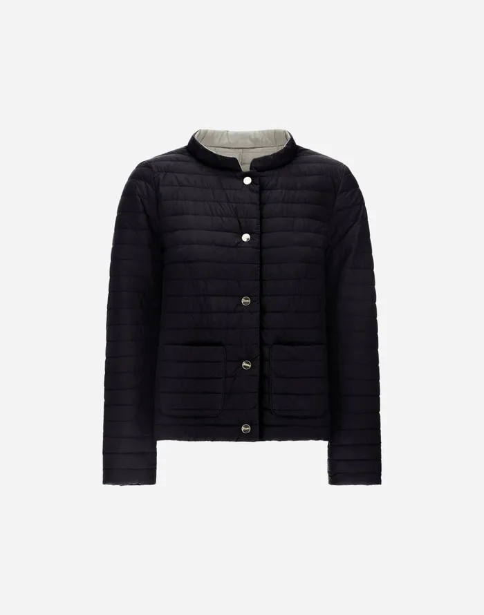 Herno REVERSIBLE JACKET IN ECOAGE AND NYLON ULTRALIGHT Blackchantilly Women Parka and Jackets Herno REVERSIBLE JACKET IN ECOAGE AND NYLON ULTRALIGHT Blackchantilly Women Parka and Jackets