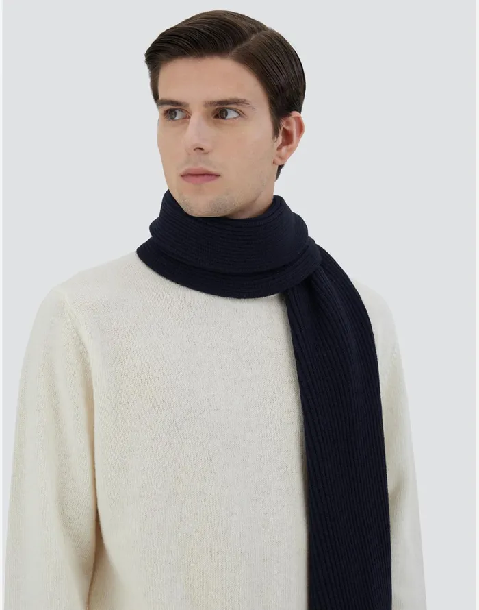 Herno SCARF IN ENDLESS RIB Dark Blue Men Scarves