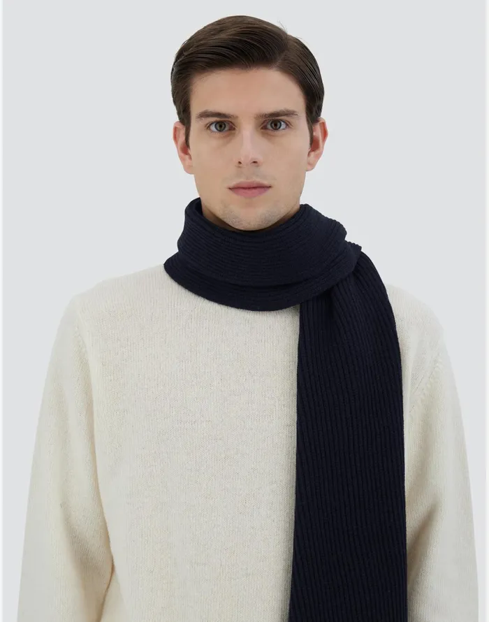 Herno SCARF IN ENDLESS RIB Dark Blue Men Scarves