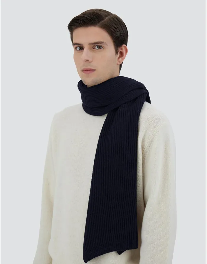 Herno SCARF IN ENDLESS RIB Dark Blue Men Scarves