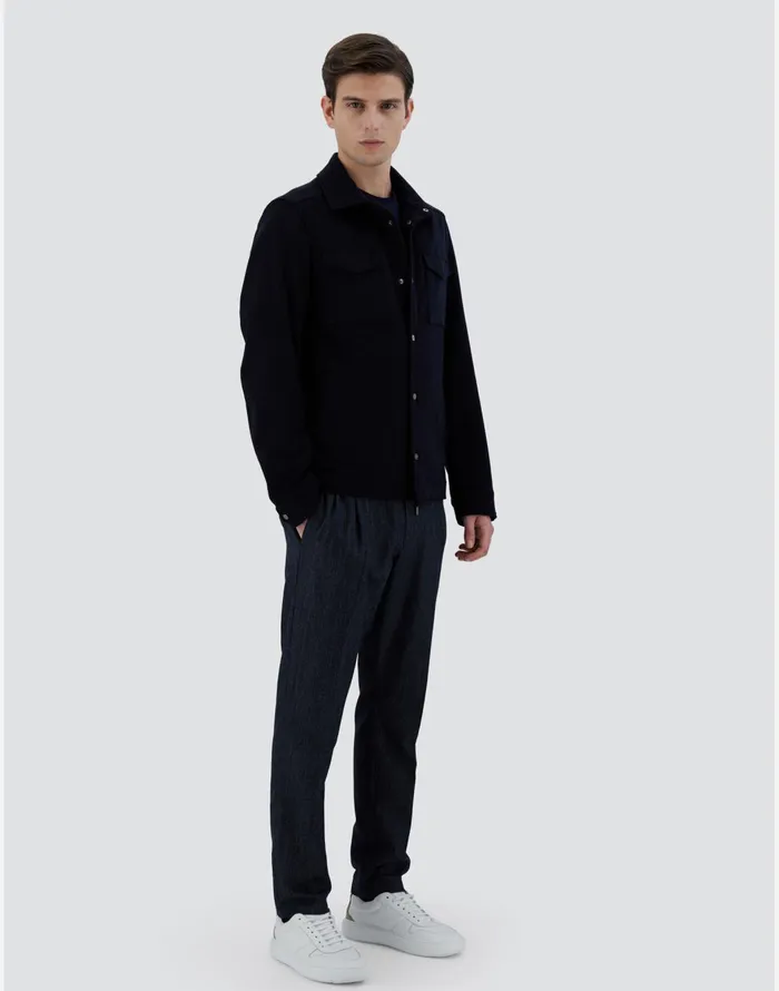 Herno SHIRT IN NEW WOOL CASHMERE Navy Blue Men Shackets