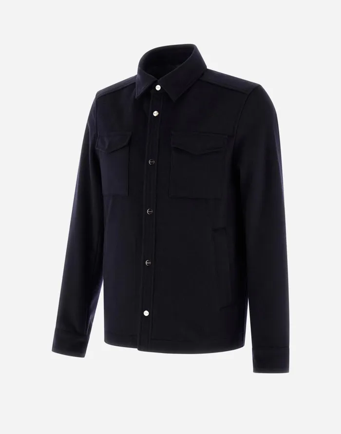 Herno SHIRT IN NEW WOOL CASHMERE Navy Blue Men Shackets