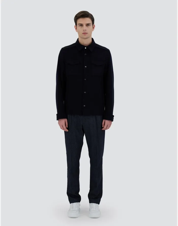 Herno SHIRT IN NEW WOOL CASHMERE Navy Blue Men Shackets