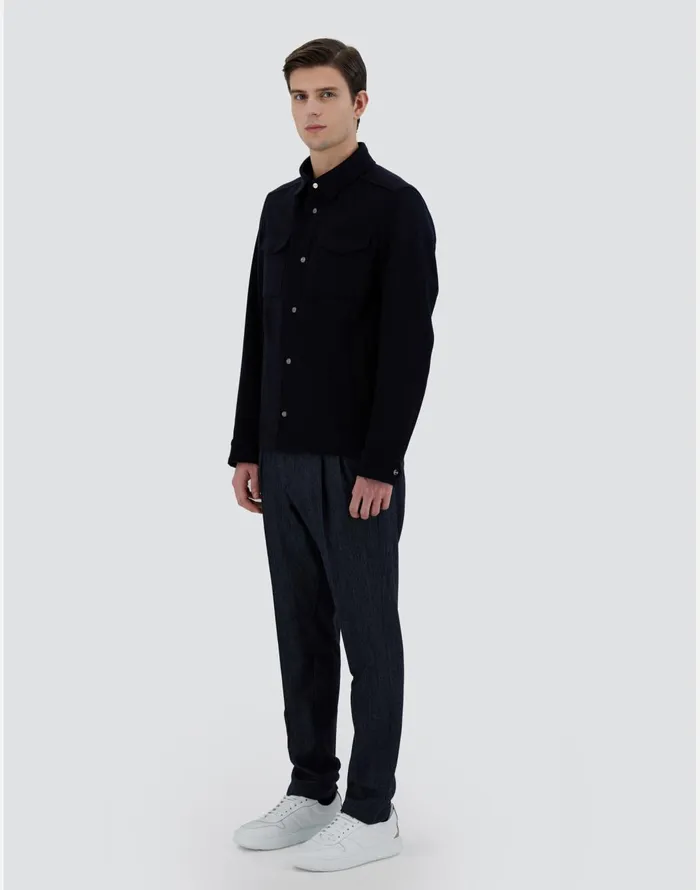 Herno SHIRT IN NEW WOOL CASHMERE Navy Blue Men Shackets
