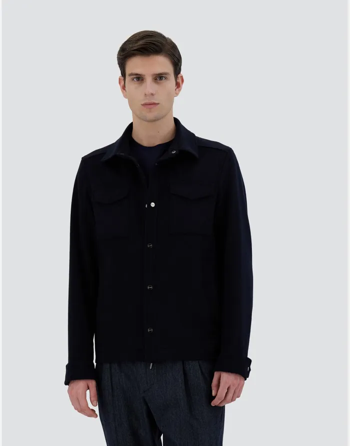 Herno SHIRT IN NEW WOOL CASHMERE Navy Blue Men Shackets