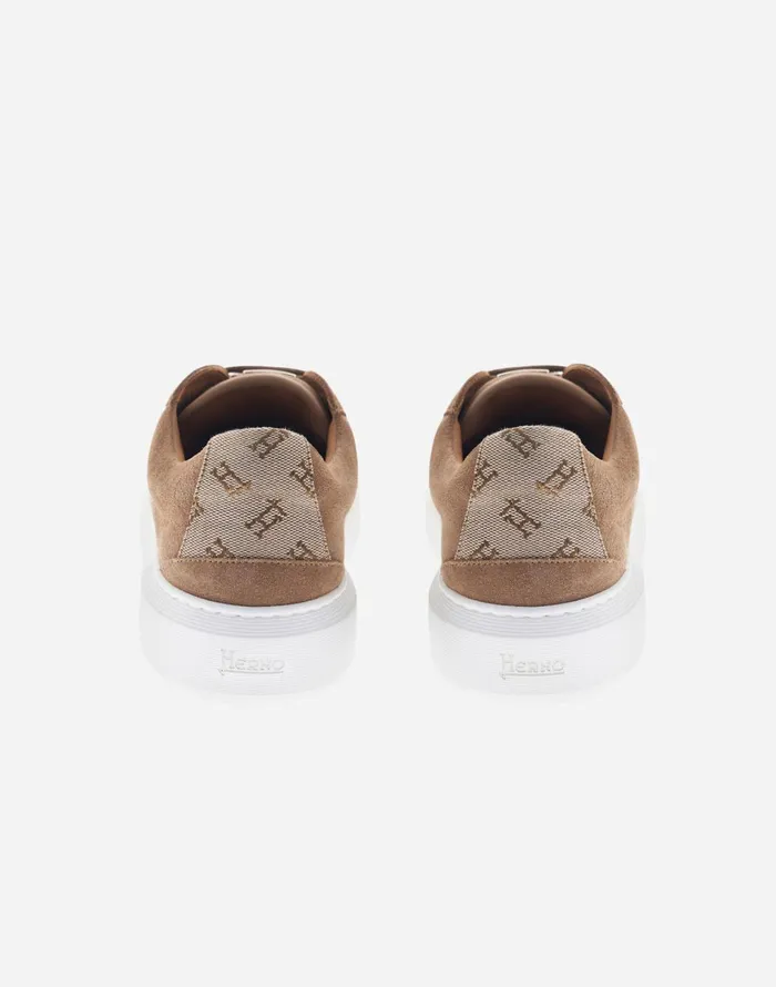 Herno SUEDE AND MONOGRAM TRAINERS Camel Men Shoes
