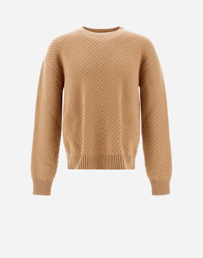 Herno SWEATER IN INFINITY HERRINGBONE WOOL Camel Men Knitwear